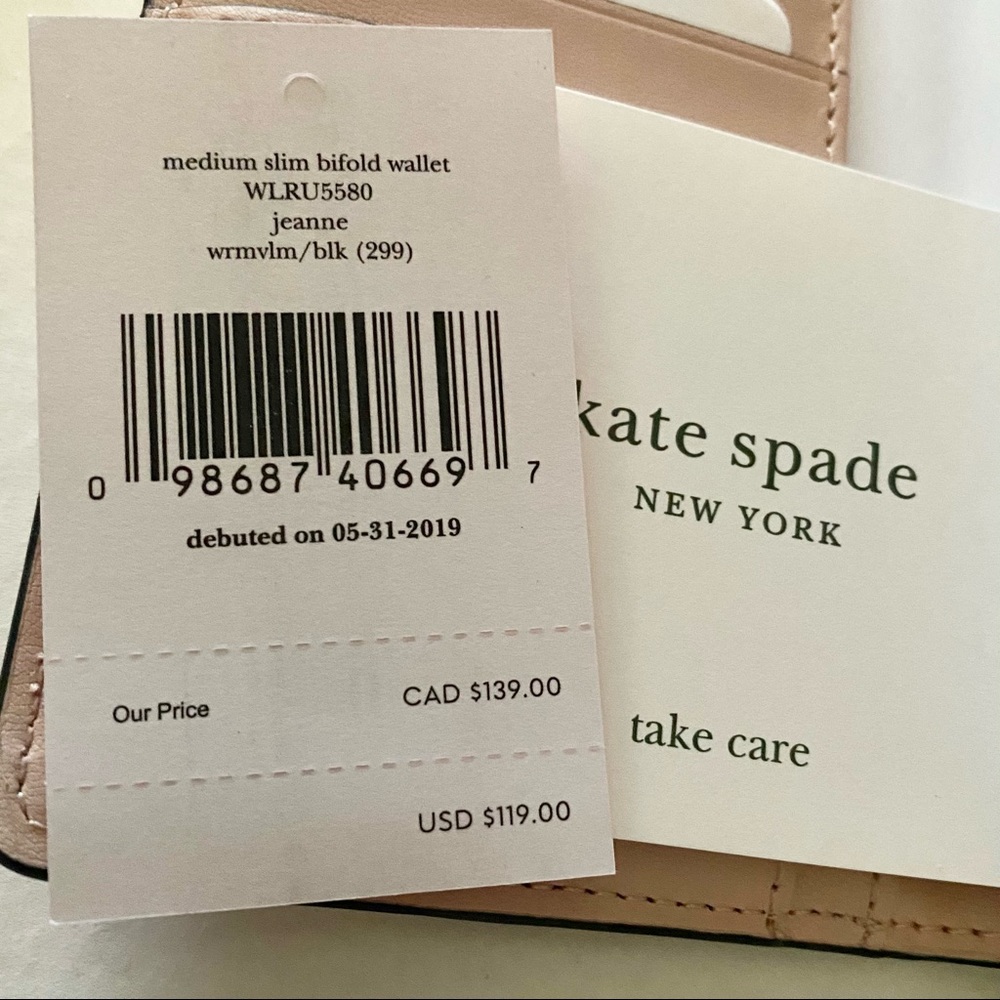 Kate Spade New Med Slim Bifold Wallet pink & black - Picture 2 of 13